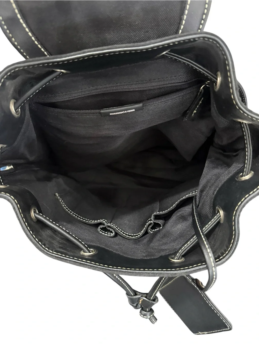 Liz Claiborne Black Logo-Pattern Drawstring Flap Backpack with ID Tag